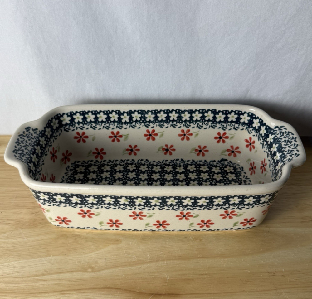 Polish Pottery Market Non-Stick Loaf Pan Baker Zaklady Boleslawiec Ceramic